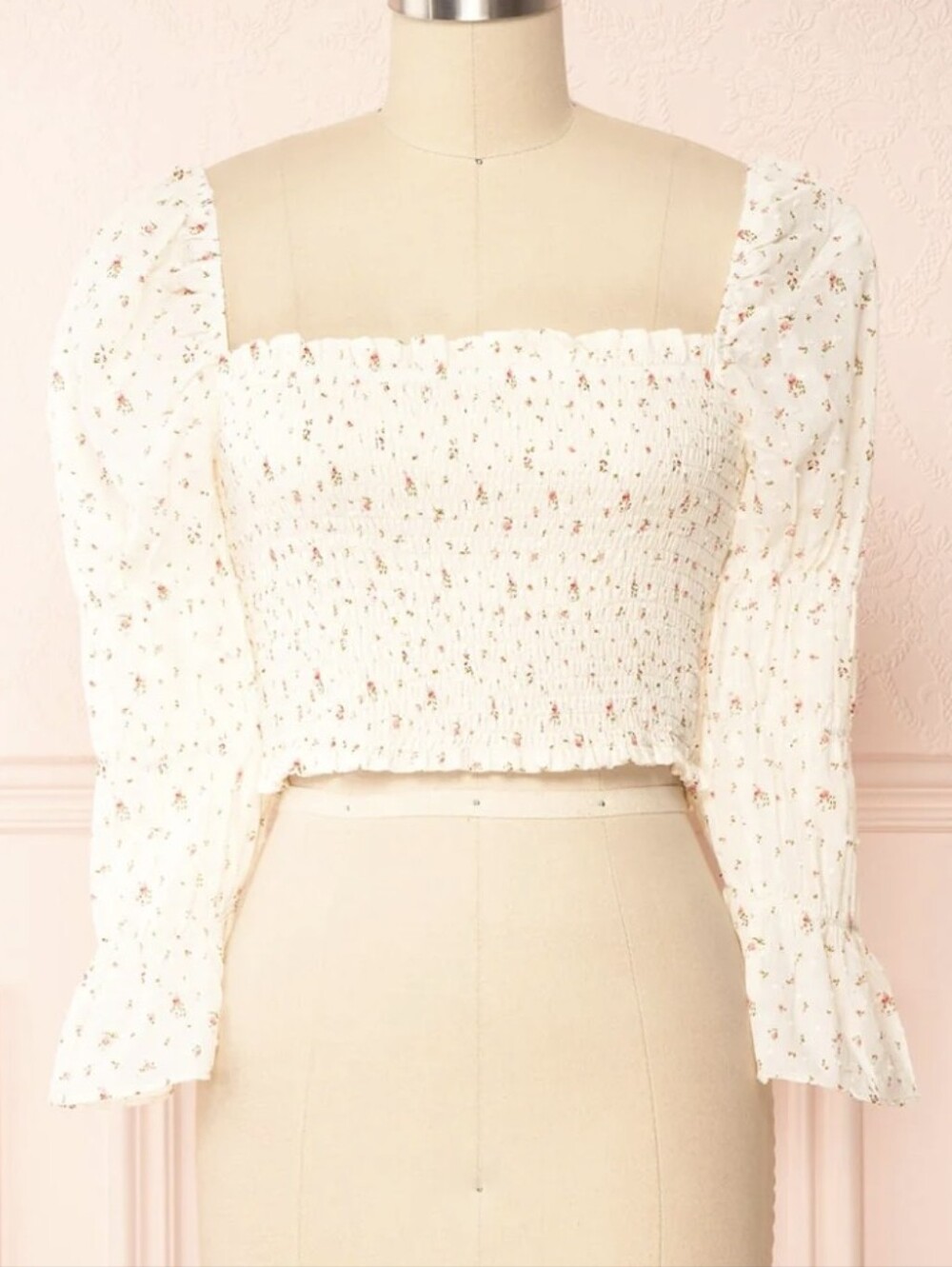 Storia Floral Puffed-Sleeve Crop Top